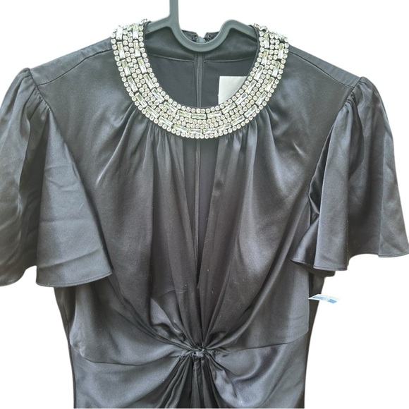 Cinq a Sept Sharma Midi Dress Silk Satin Twist Front Embellished Black - Picture 5 of 11